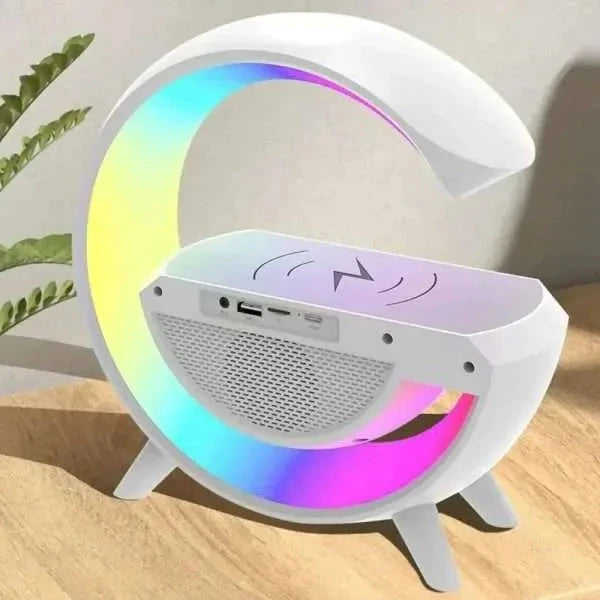 Google RGB Lamp & Bluetooth Speaker with FM Radio & USB & Wireless Charging Alarm Clock & Wake Up Light